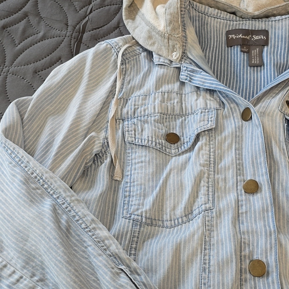 Michael Stars Blue Striped Shirt Jacket - Picture 6 of 11